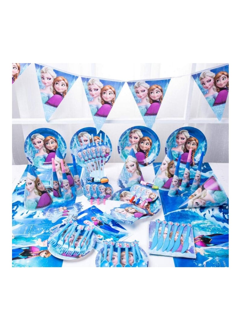 90pcs Set Frozen Theme Party Disposable Tableware Set Decoration Supplies , Table Cloth Set for Kids Favor Birthday Decoration Props