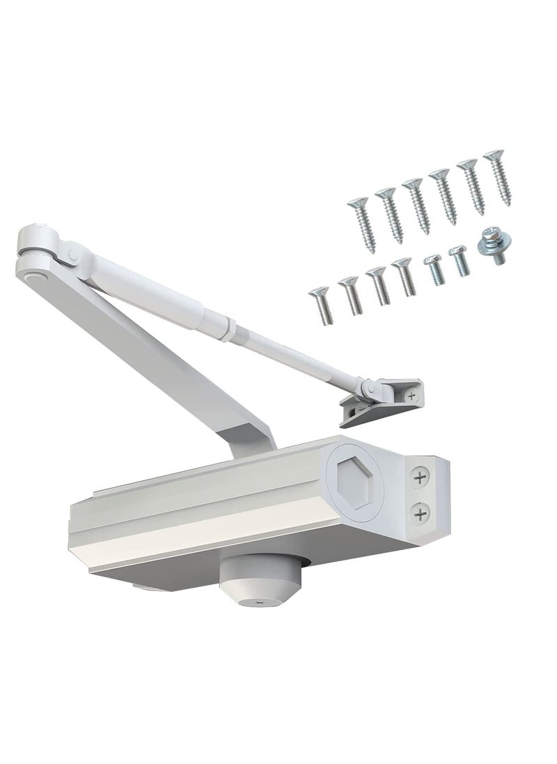 Automatic Door Closer Size 5 Suitable for Door Weight 85 105kg Spring Hydraulic Door Closer Aluminum Alloy Material Heavy Duty Easy Installation H 1322 H 1683 H 1883 GK 1883 Size 5 White