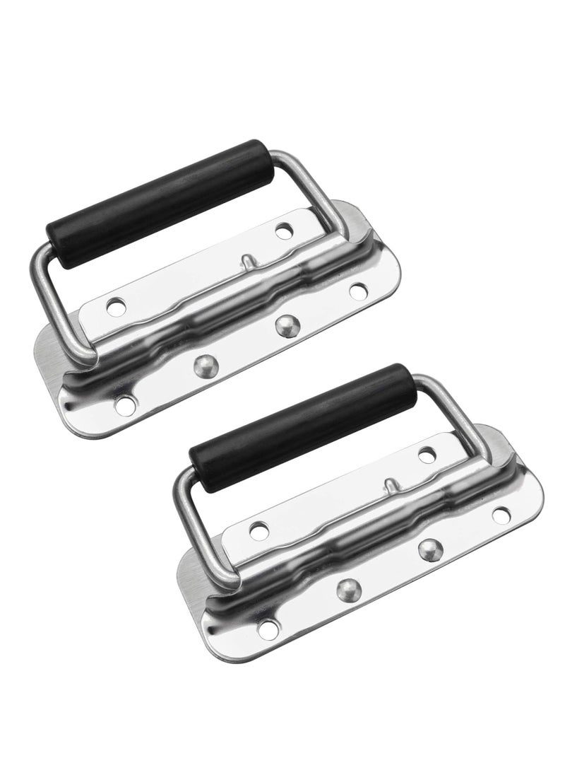 Spring Loaded Pull Handles, Surface Mount Chest Handle with Rubber Grip Handmade Chest Trunk Lifter Handle Pull Heavy Duty Hardware for Chests Trunks Crates Storage Boxes(2 Pack)