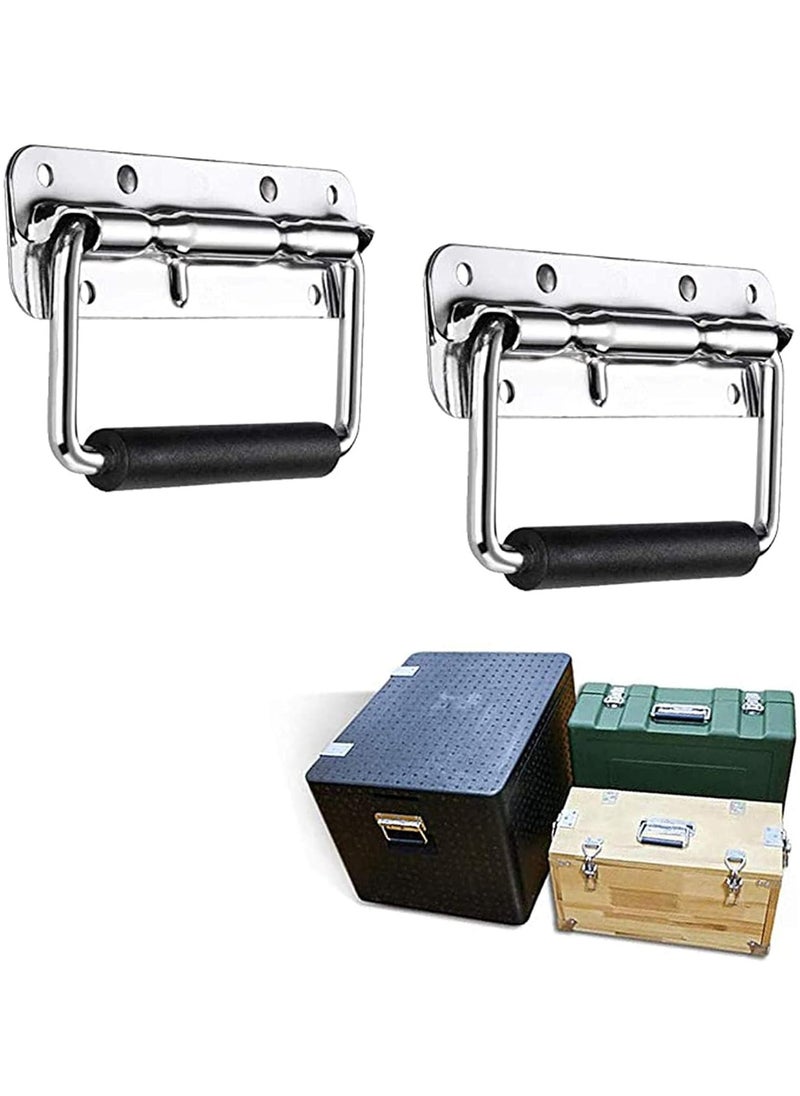 Spring Loaded Pull Handles, Surface Mount Chest Handle with Rubber Grip Handmade Chest Trunk Lifter Handle Pull Heavy Duty Hardware for Chests Trunks Crates Storage Boxes(2 Pack)