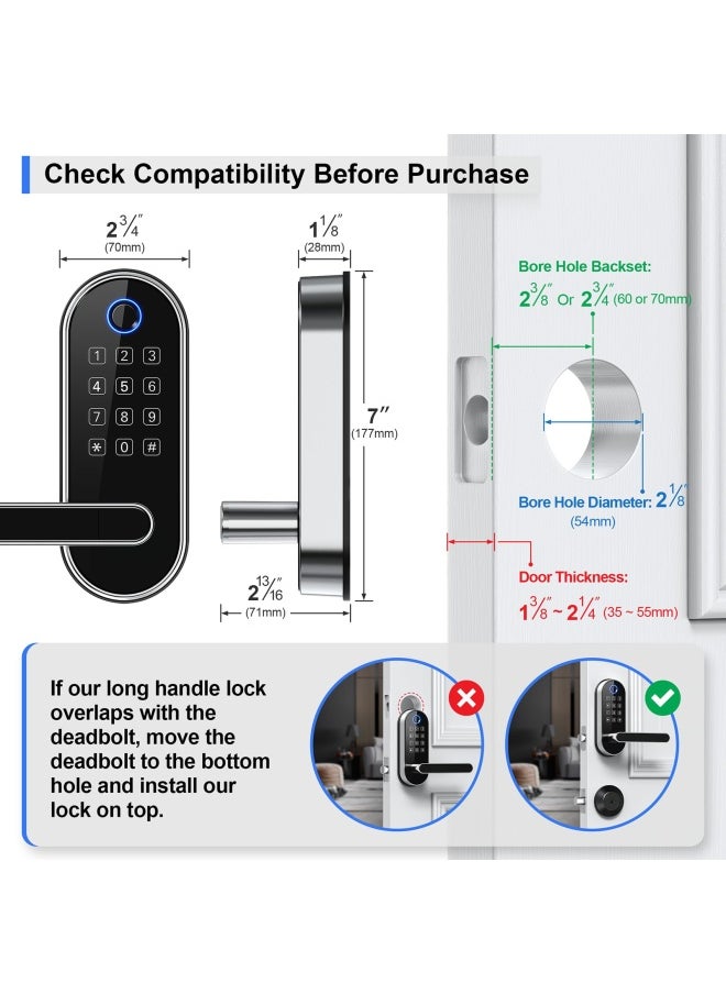 samtechT Keyless Entry Smart Door Lock with Door Handle  Wi-Fi Digital Fingerprint Door Lock  Door Lock for Front Door  Front Door Bluetooth Smart Lock  Door Lever  Door Knob  Deadbolt Alternatives