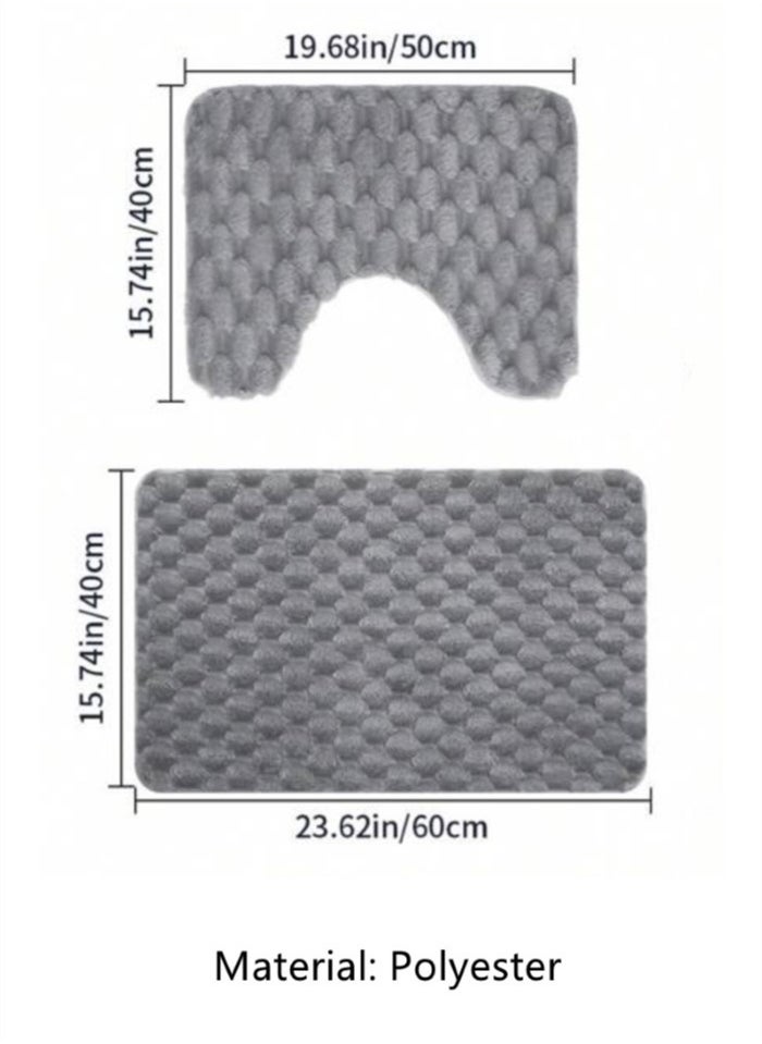 2-Pieces Solid Color Bathroom Rug Toilet Non-slip Rugs Set Polyester Grey