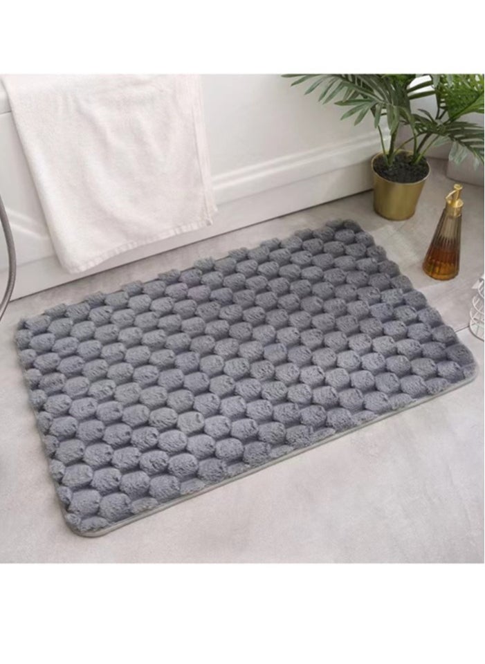 2-Pieces Solid Color Bathroom Rug Toilet Non-slip Rugs Set Polyester Grey