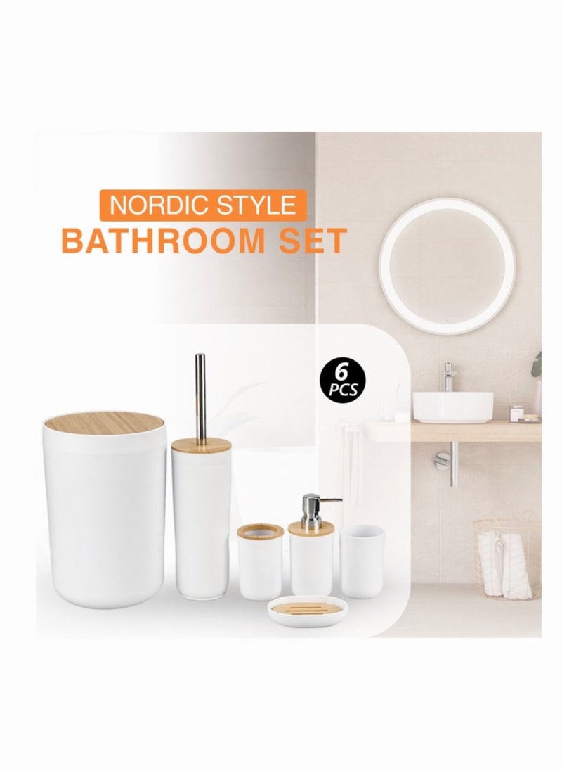 Bathroom Accessories Set 6 PCS Plastic Gift Set include Toothbrush Holder Toothbrush Cup Soap Dispenser Soap Dish Toilet Brush Holder Trash can