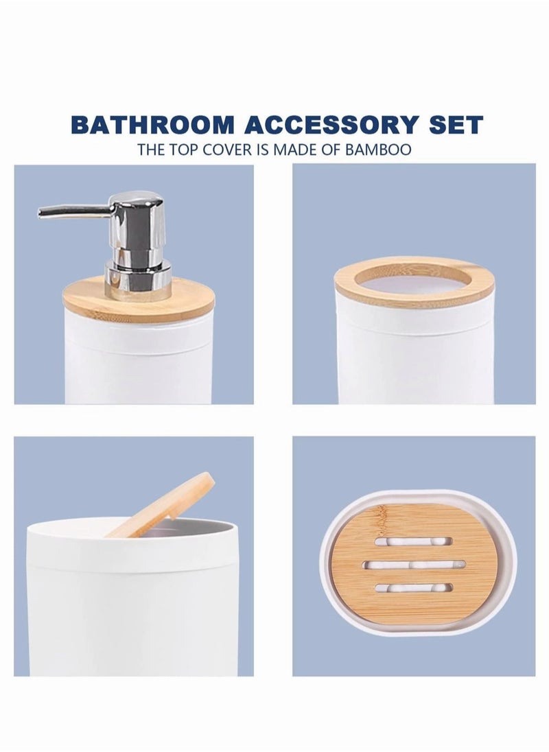 Bathroom Accessories Set 6 PCS Plastic Gift Set include Toothbrush Holder Toothbrush Cup Soap Dispenser Soap Dish Toilet Brush Holder Trash can