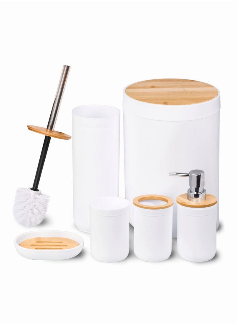 Bathroom Accessories Set 6 PCS Plastic Gift Set include Toothbrush Holder Toothbrush Cup Soap Dispenser Soap Dish Toilet Brush Holder Trash can