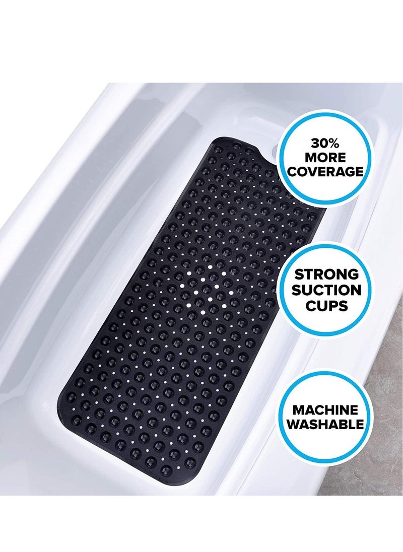 Non-Slip Bathtub and Shower Mat with 200 Suction Cups Anti-slip for Elderly Kids Extra Long for Bathroom Mats Mildew Resistant Machine Washable Black 100 x 40 cm