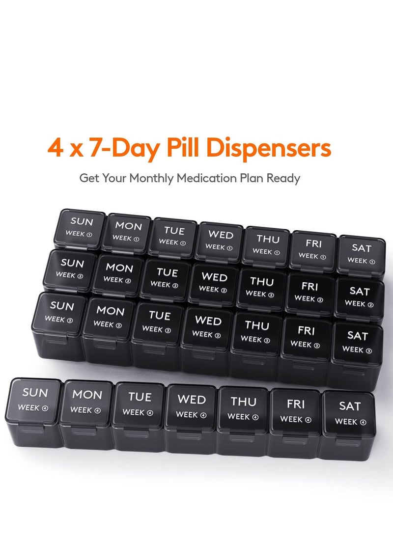 Monthly Pill Organizer, 28 Day Box, 4 Weeks One Month Cases, Vitamin Planner, Black