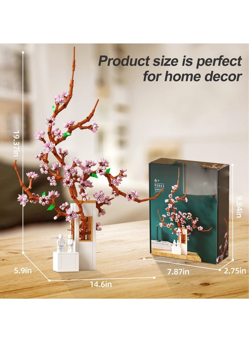 Building Blocks Kits for Adults Cherry Blossom Plant Home Decor Flower Bouquet Building Sets Compatible with Lego 750 Pcs Beautiful Artificial Flower Gift for Friends Women Girls