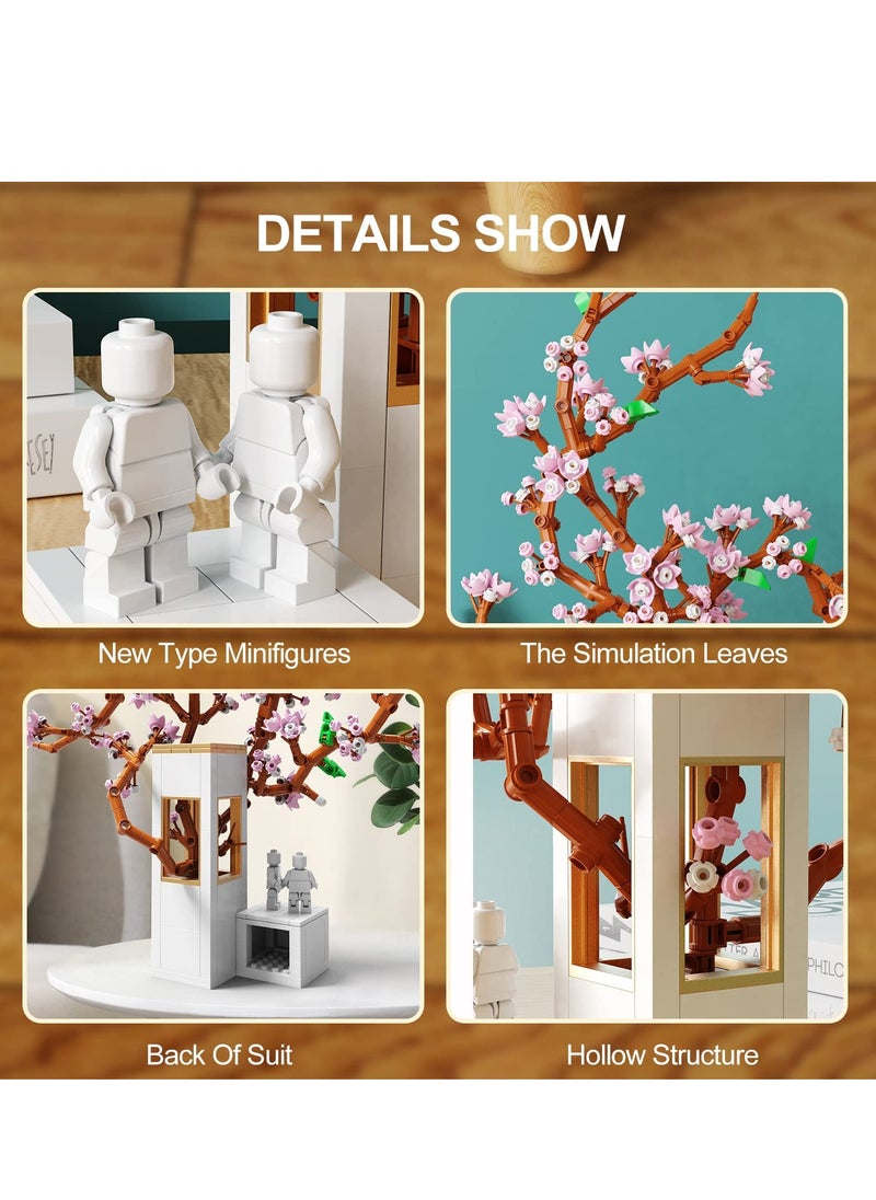 Building Blocks Kits for Adults Cherry Blossom Plant Home Decor Flower Bouquet Building Sets Compatible with Lego 750 Pcs Beautiful Artificial Flower Gift for Friends Women Girls