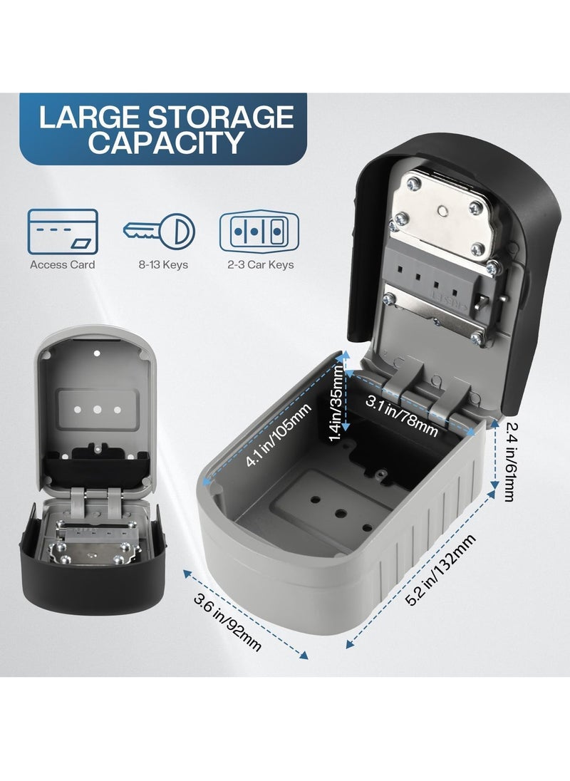 Key Lock Box Extra Large, 4 Digit Lock and Spare Key Combination Key Safe Box Wall Mounted for Outdoor, Waterproof Key Storage Box Cabinets for Home Office Garage School Grey