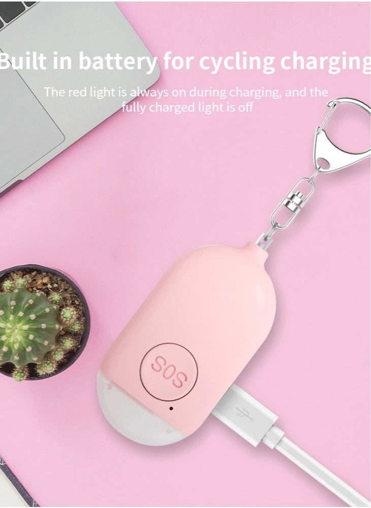 SOS Personal Alarm, Waterproof Hanging Flashlight Alarm, USB Rechargeable Loud Alarm Safety Keychain, Easy To Carry Self Defense Siren For Elderly Women Kids, (1pc, B300 Pink)