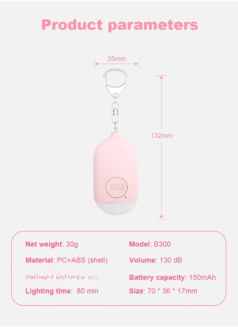 SOS Personal Alarm, Waterproof Hanging Flashlight Alarm, USB Rechargeable Loud Alarm Safety Keychain, Easy To Carry Self Defense Siren For Elderly Women Kids, (1pc, B300 Pink)