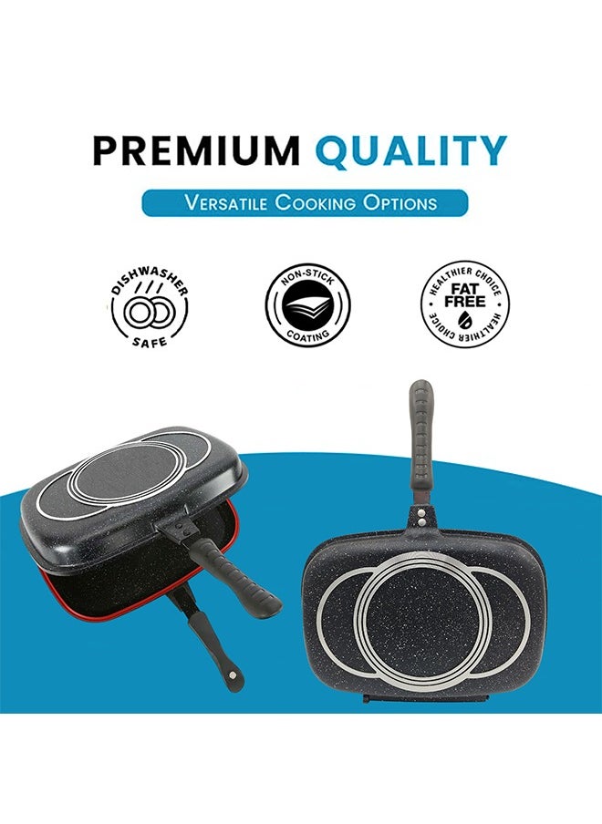 ROYAL KITCHEN Cresta Double Grill Pan 36 cm – Non Stick Diecast Marble Coated with Magnetic Lock, Silicone Rubber Seal, Steam Vent, Durable Design, Perfect for Grilling, Frying, and Steaming with Even Heat Distribution