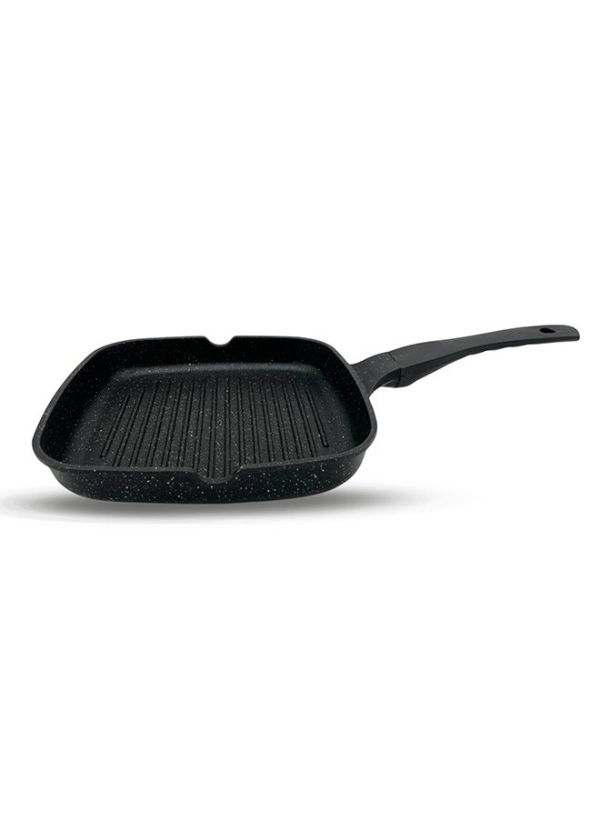 ROYAL KITCHEN Cresta Grill Pan 24 cm – Non Stick Diecast Marble Coated, Black, Stylish and Durable, Ergonomic Stay-Cool Handle, Side Pouring Holes, Perfect for Grilling Steaks, Vegetables, and Panini with Even Heat Distribution