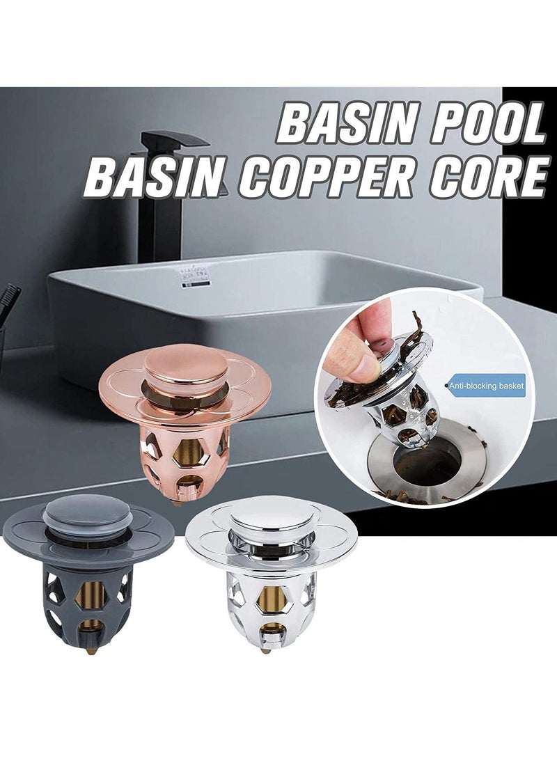 Pop Up Sink Plug, Universal Bathroom Sink Stopper, Bathroom Sink Plug Pop-up Drain Filter for 1.2-1.5 Inch Basin Sink Stopper, Replacement Drain Plug for Bathroom Basin Sink Kitchen Bidets (Rose Gold)