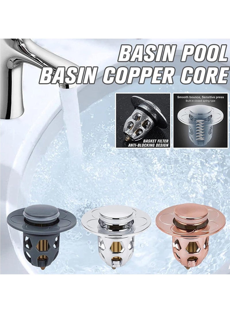 Pop Up Sink Plug, Universal Bathroom Sink Stopper, Bathroom Sink Plug Pop-up Drain Filter for 1.2-1.5 Inch Basin Sink Stopper, Replacement Drain Plug for Bathroom Basin Sink Kitchen Bidets (Rose Gold)
