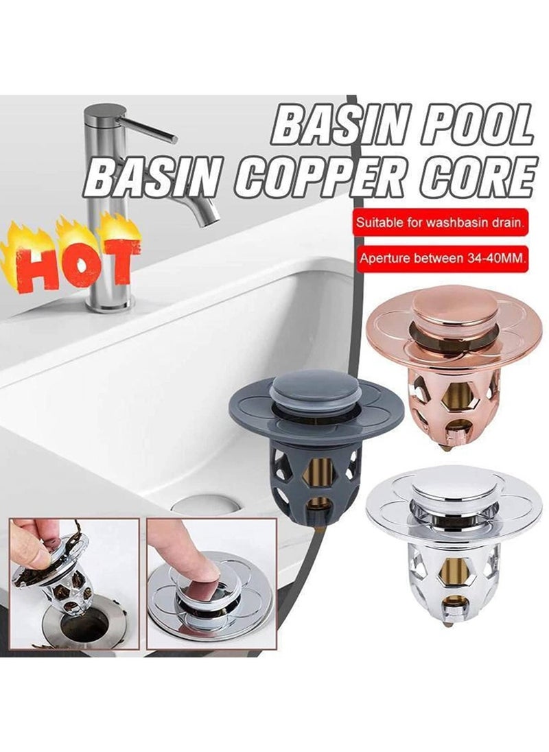 Pop Up Sink Plug, Universal Bathroom Sink Stopper, Bathroom Sink Plug Pop-up Drain Filter for 1.2-1.5 Inch Basin Sink Stopper, Replacement Drain Plug for Bathroom Basin Sink Kitchen Bidets (Rose Gold)
