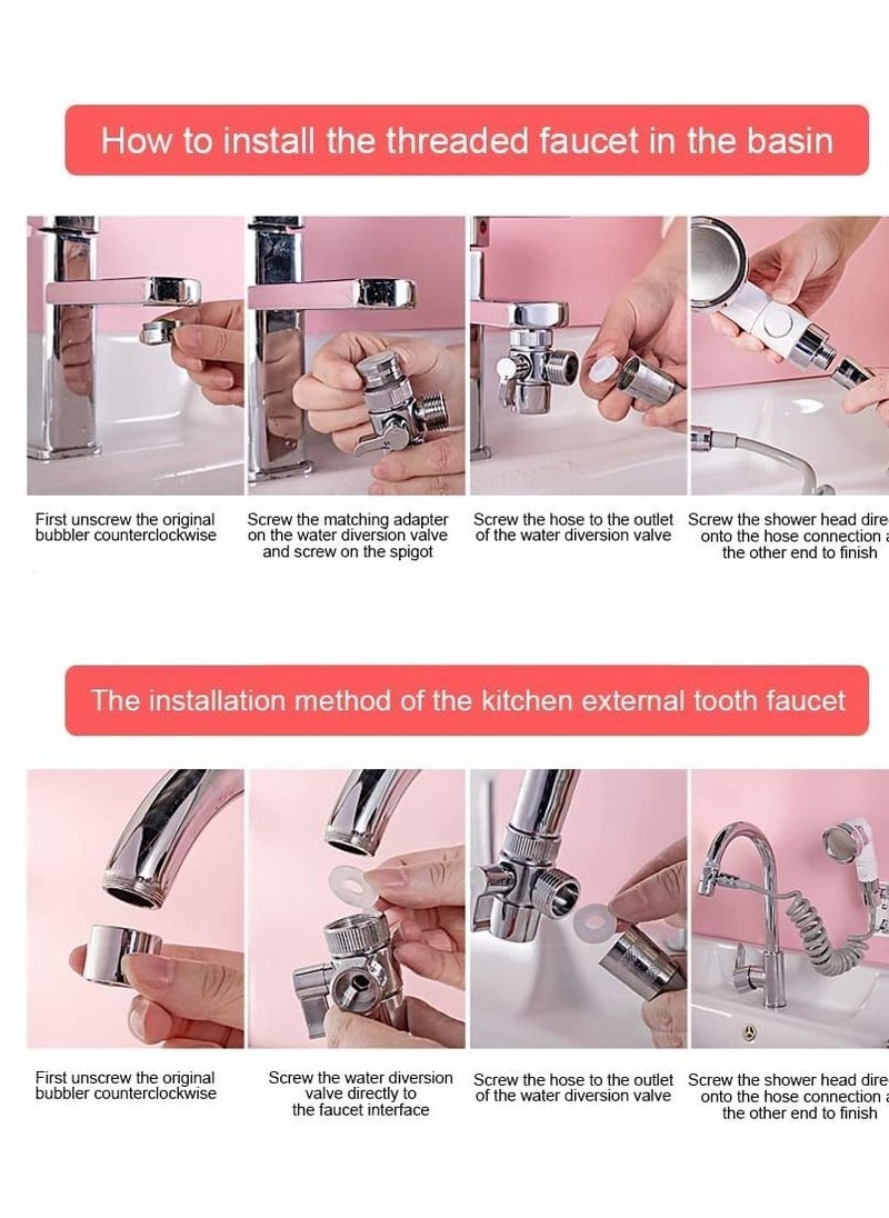 Faucet Sprayer Hose Rinser Attachment Faucet Diverter and Adapter for Kitchen Faucet Bathroom Laundry Room Bathtub Bathing Babies Pets Washing Vegetables