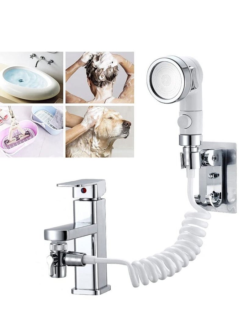 Faucet Sprayer Hose Rinser Attachment Faucet Diverter and Adapter for Kitchen Faucet Bathroom Laundry Room Bathtub Bathing Babies Pets Washing Vegetables