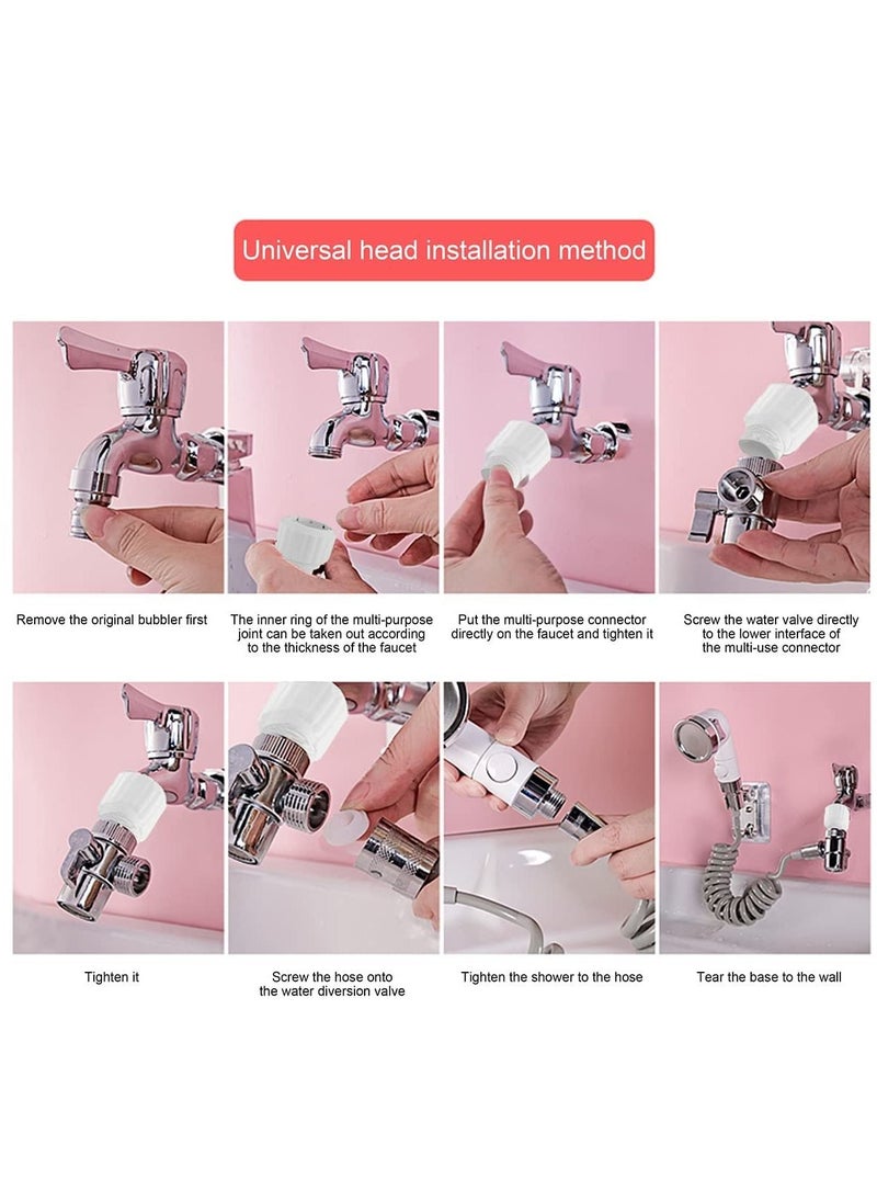 Faucet Sprayer Hose Rinser Attachment Faucet Diverter and Adapter for Kitchen Faucet Bathroom Laundry Room Bathtub Bathing Babies Pets Washing Vegetables