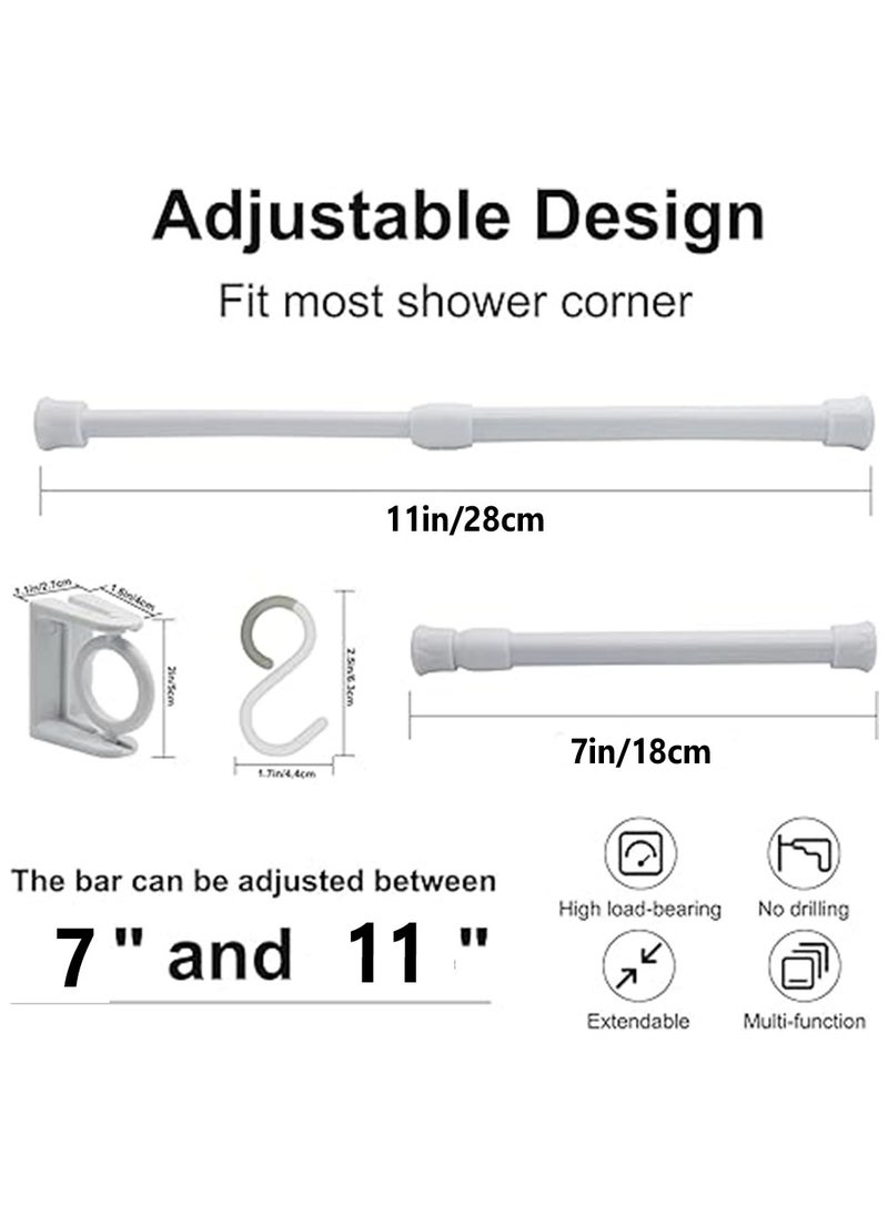 2 Sets RV Camper Travel Trailer Bathroom Corner Storage Bar, Adjustable Spring Tension Rods with Rotatable Bracket and S-Hooks, RV Accessories for Inside for Securing Toiletries