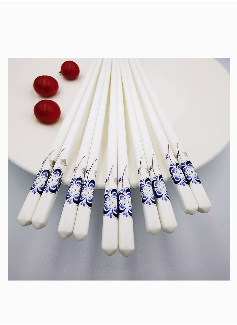 Ceramic Chopsticks Set of 5, Porcelain Chopsticks, Cute Chinese Porcelain Chopsticks Easy to Clean, Great Replacement of Plastic/Wooden Chopsticks, Reusable Chopsticks Dishwasher Safe, 9.7Inch