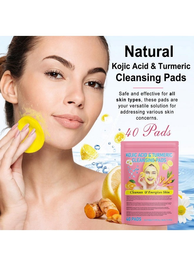 Turmeric Cleansing Pads, Kojic Acid & Turmeric Cleansing Pads,Turmeric Pads For Face Dark Spots, Curcumin Turmeric Cleansing Cotton Pads, Turmeric Kojic Pads, Turmeric Cleansing Pads For Face (40 Pcs)