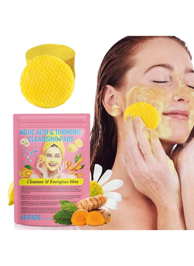 Turmeric Cleansing Pads, Kojic Acid & Turmeric Cleansing Pads,Turmeric Pads For Face Dark Spots, Curcumin Turmeric Cleansing Cotton Pads, Turmeric Kojic Pads, Turmeric Cleansing Pads For Face (40 Pcs)