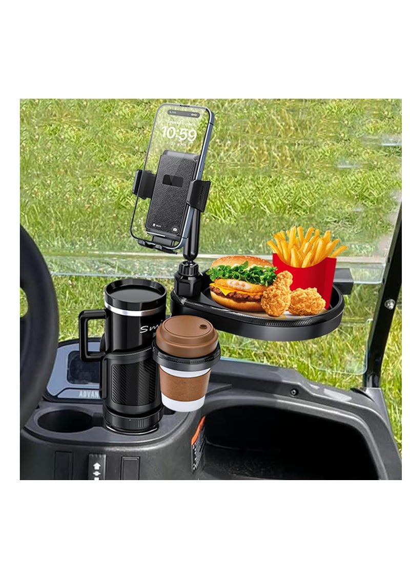 3-in-1 Expandable Car Cup Holder Expander with Food Tray Table, 360° Rotating Phone Mount, Perfect for Road Trips and Car Travel Accessories.