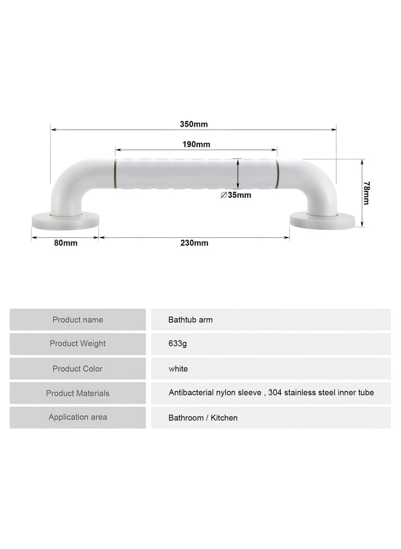 Bathroom and Shower Safety Grab Rail, 35 cm, White Stainless Steel and Nylon