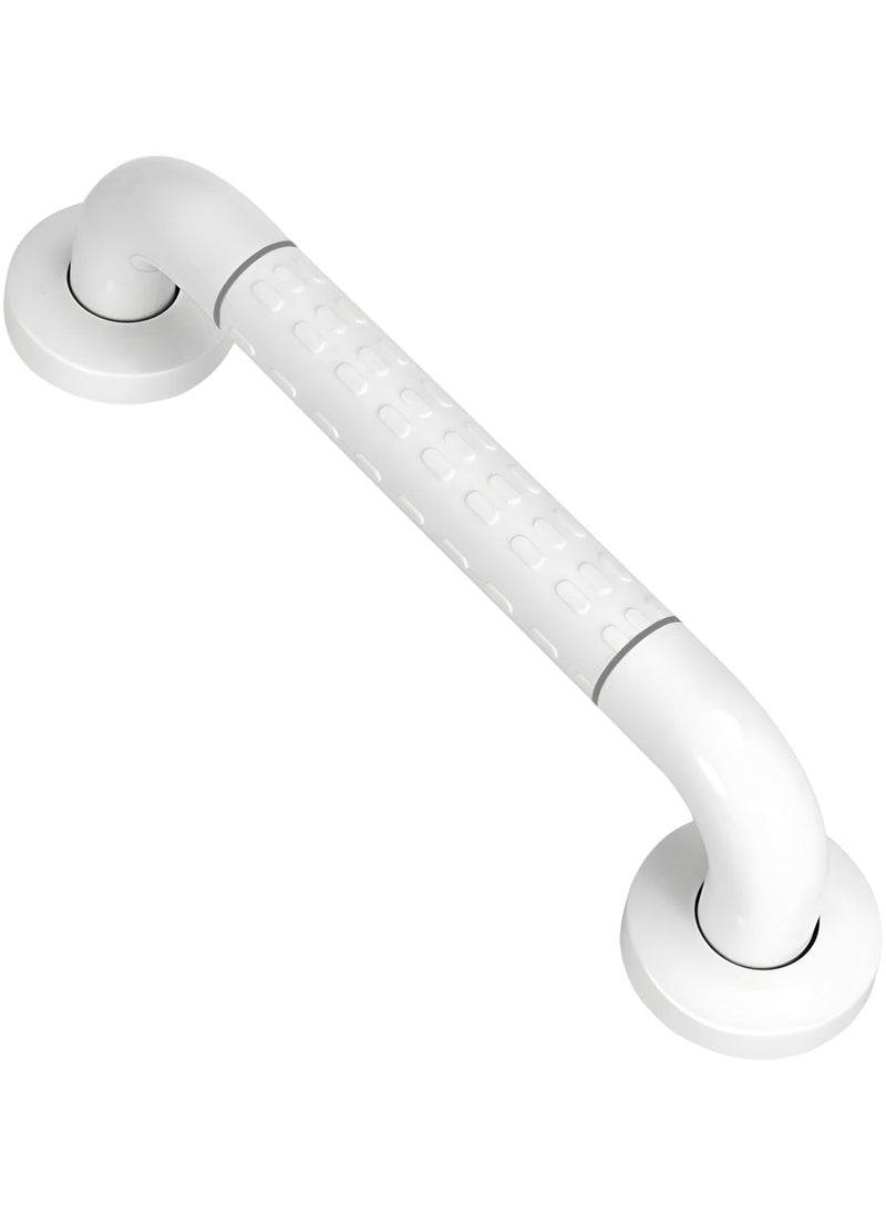 non-slip grab rail for bathrooms and showers, measuring 45 cm in length, with white stainless steel and nylon safety handles