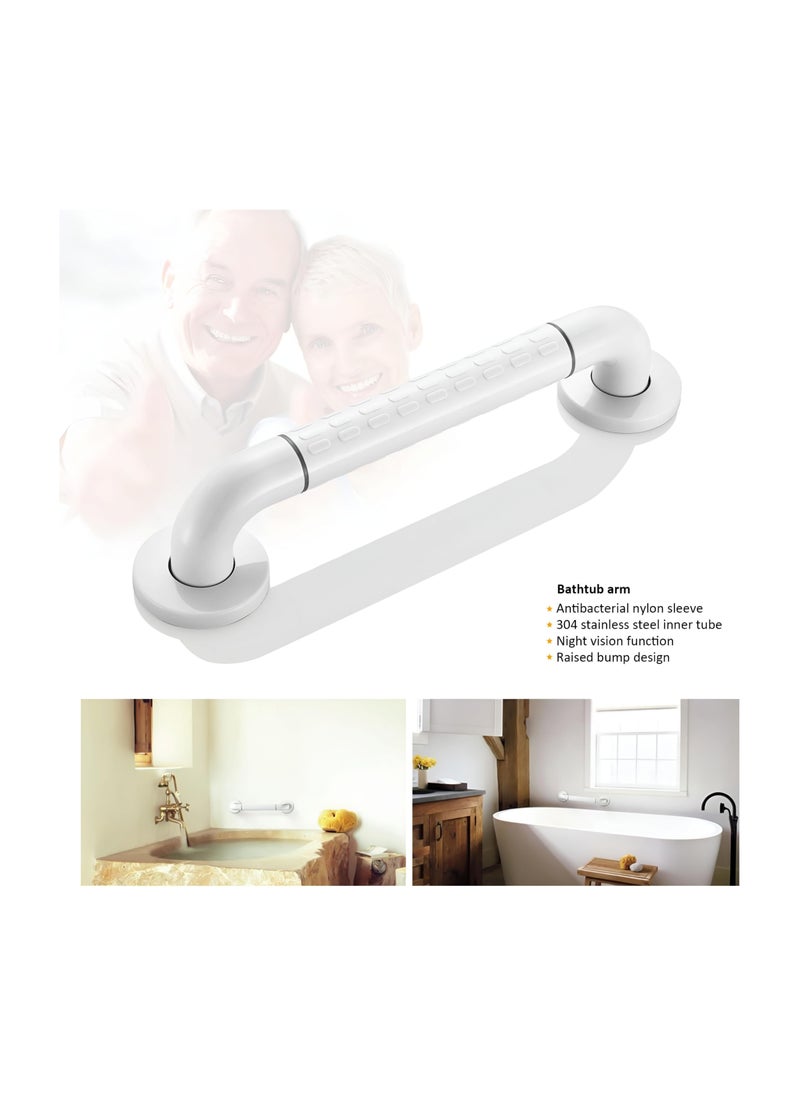 non-slip grab rail for bathrooms and showers, measuring 45 cm in length, with white stainless steel and nylon safety handles