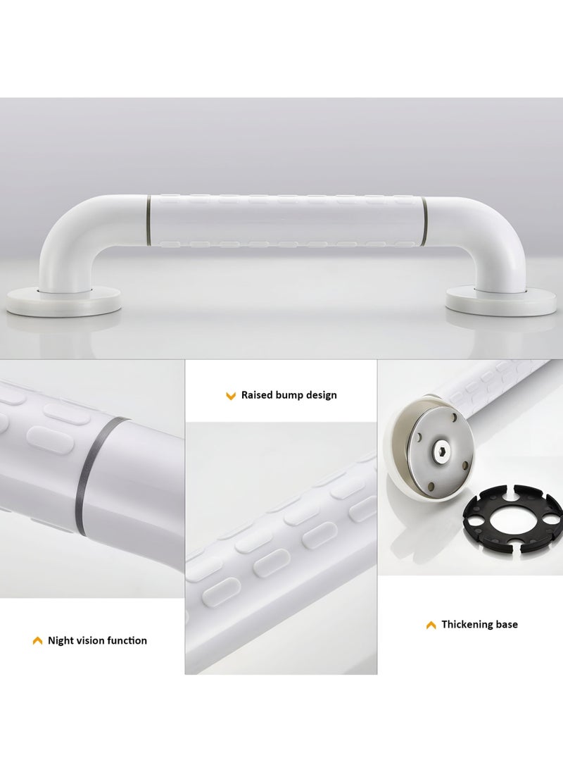 non-slip grab rail for bathrooms and showers, measuring 45 cm in length, with white stainless steel and nylon safety handles