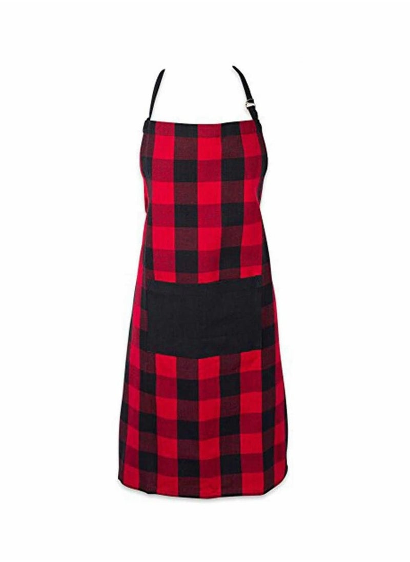 Cotton Adjustable Buffalo Check Plaid Apron with Pocket & Extra-Long Ties, 32 x 28