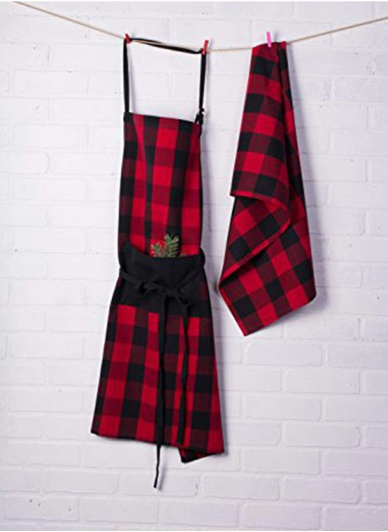 Cotton Adjustable Buffalo Check Plaid Apron with Pocket & Extra-Long Ties, 32 x 28