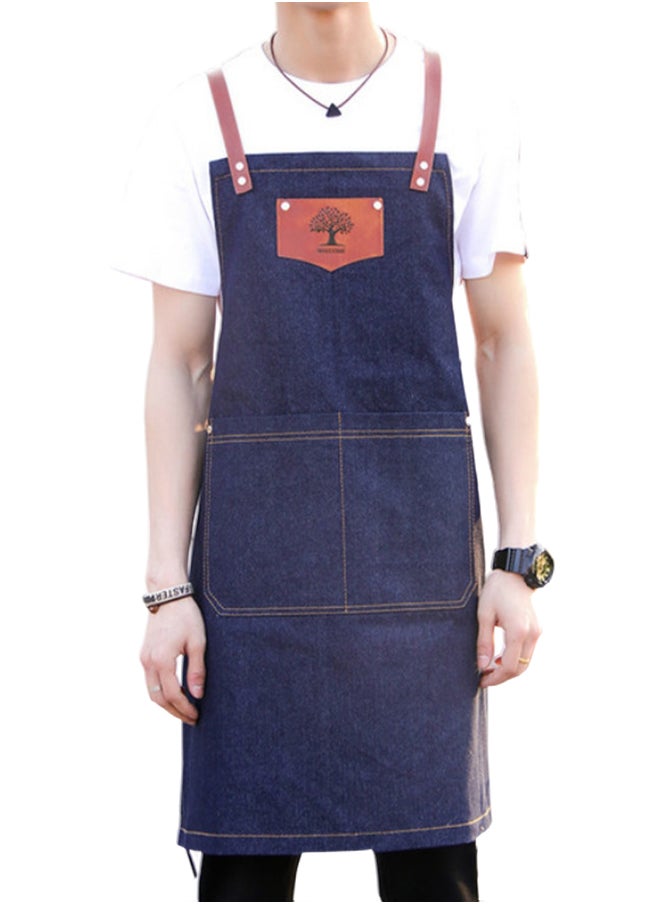 Adjustable Strap Kitchen Apron Blue/Brown 78 x 70centimeter