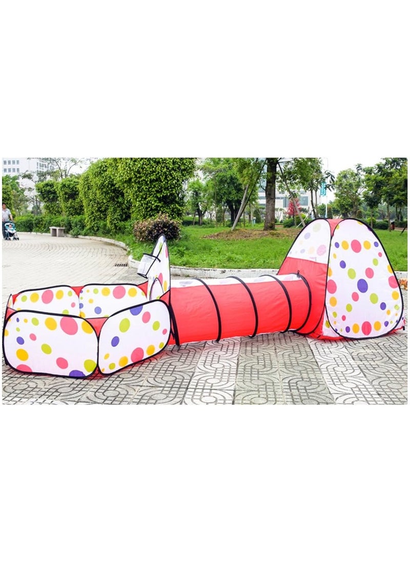 Kids 3 In 1 Play Tent With Tunnel Ball Pit with Basketball HoopTent House for Indoor and Outdoor Red