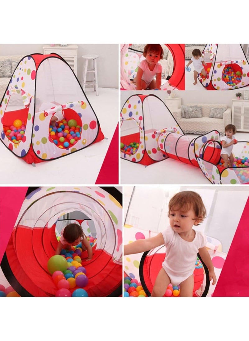 Kids 3 In 1 Play Tent With Tunnel Ball Pit with Basketball HoopTent House for Indoor and Outdoor Red