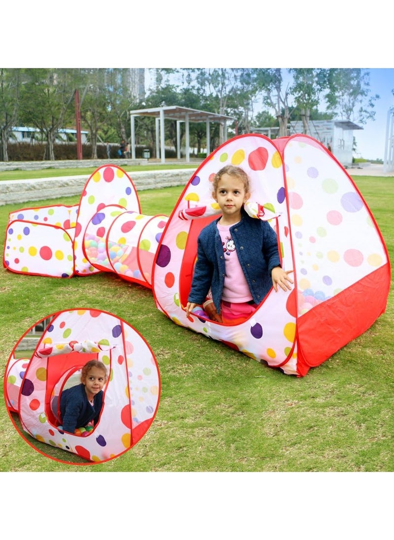 Kids 3 In 1 Play Tent With Tunnel Ball Pit with Basketball HoopTent House for Indoor and Outdoor Red