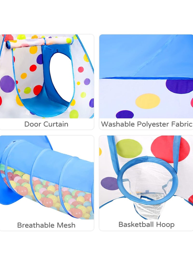 Kids 3 In 1 Play Tent With Tunnel Ball Pit with Basketball HoopTent House for Indoor and Outdoor Blue