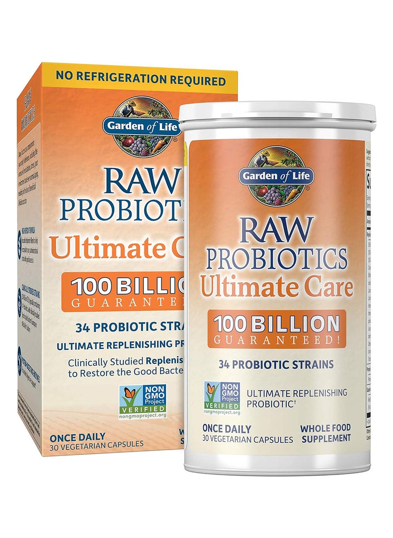 Ultimate Care 100 Billion Cfu Shelf Stable Non Refrigerated Probiotic Supplement Clinically Studied Strains Digestive Enzymes 30 Capsules