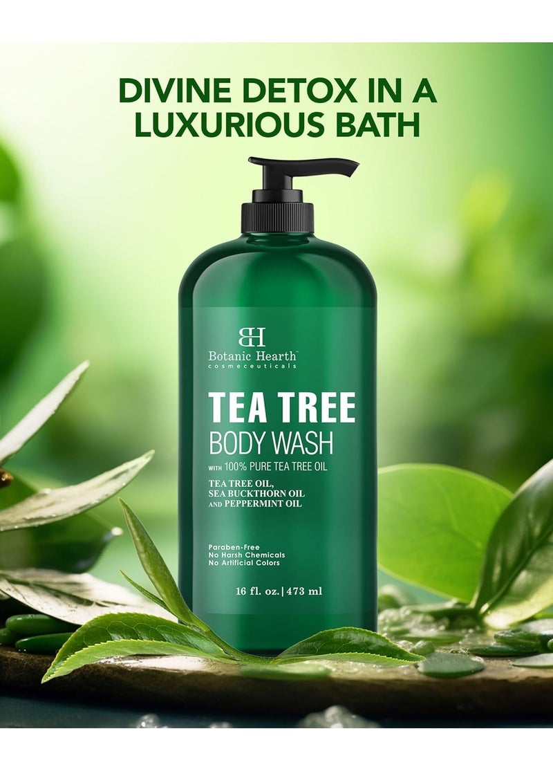 Botanic Hearth Tea Tree Body Wash Helps Nail Conditions Athletes Foot Ringworms Jock Itch & Body Odor Soothes Itching & Promotes Healthy Skin and Feet Naturally Scented 16fl oz