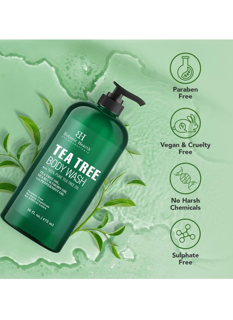 Botanic Hearth Tea Tree Body Wash Helps Nail Conditions Athletes Foot Ringworms Jock Itch & Body Odor Soothes Itching & Promotes Healthy Skin and Feet Naturally Scented 16fl oz