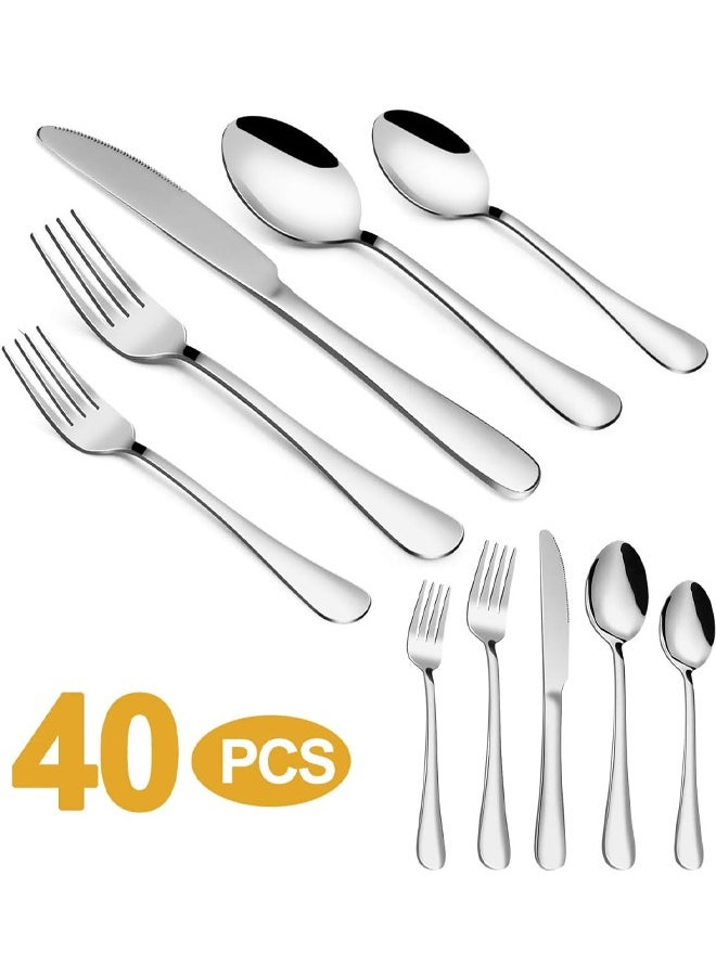 40 Piece Silverware Cutlery Set Modern Kitchen Utensil Set Includes Fork Spoon Knife For 5 People Suitable For Home And Kitchen Dishwasher Safe Silver