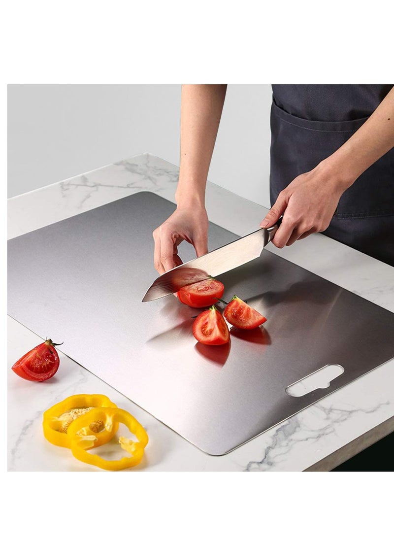 Heavy Duty 304 Stainless Steel Cutting Board for Kitchen Double-Sided Non-Slip Chopping Board for Meat Vegetables Fruit and Cheese Easy to Clean Scratch Resistant Mold-Proof Perfect for Home Cooking(40*30*0.2)