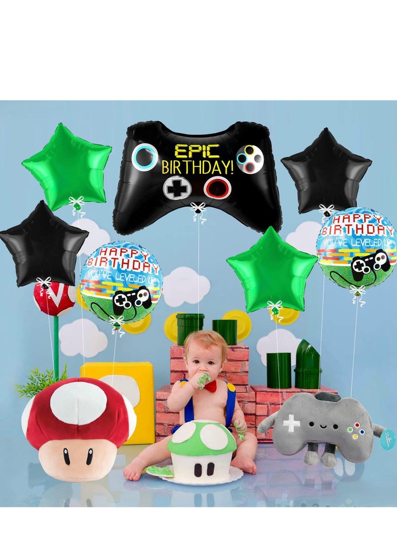 Ultimate Gamer's Party Balloon Set, 7 Pack Including Video Game Controller & Star Designs, Vibrant Green Gaming Themed Balloons, Perfect for Video Game Parties and Gamer Birthdays