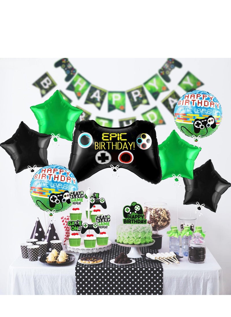 Ultimate Gamer's Party Balloon Set, 7 Pack Including Video Game Controller & Star Designs, Vibrant Green Gaming Themed Balloons, Perfect for Video Game Parties and Gamer Birthdays