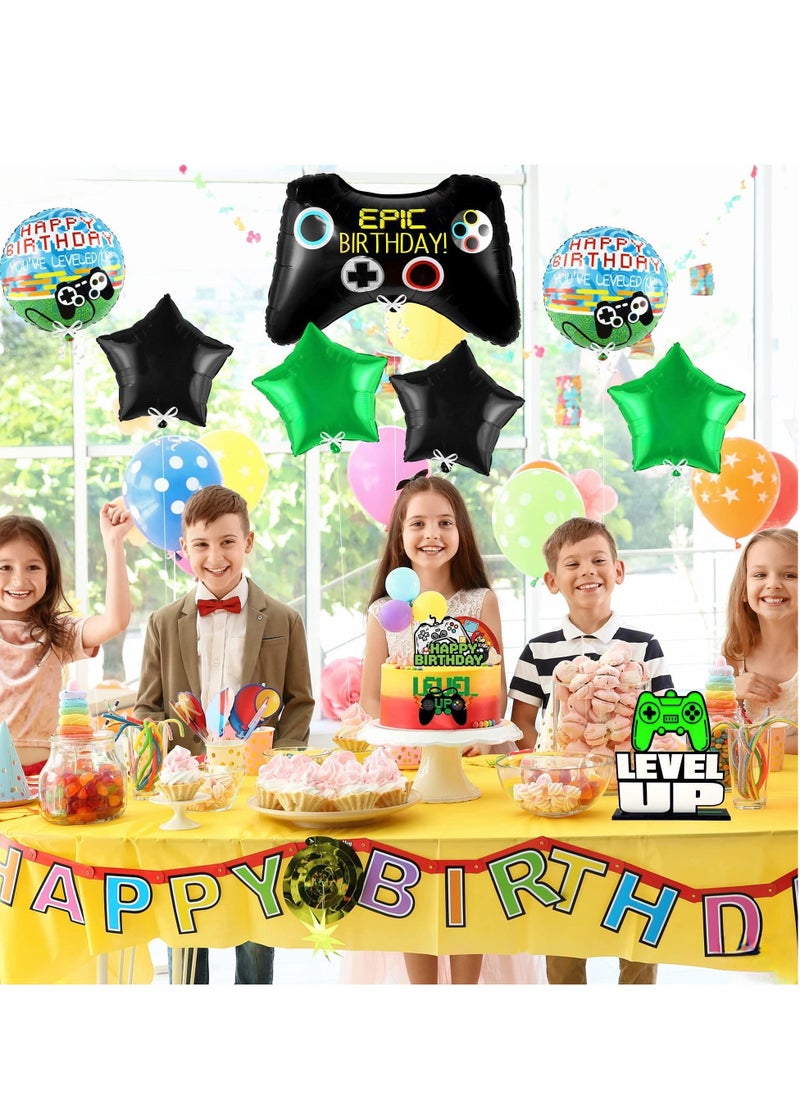 Ultimate Gamer's Party Balloon Set, 7 Pack Including Video Game Controller & Star Designs, Vibrant Green Gaming Themed Balloons, Perfect for Video Game Parties and Gamer Birthdays