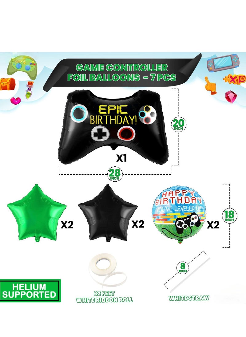 Ultimate Gamer's Party Balloon Set, 7 Pack Including Video Game Controller & Star Designs, Vibrant Green Gaming Themed Balloons, Perfect for Video Game Parties and Gamer Birthdays